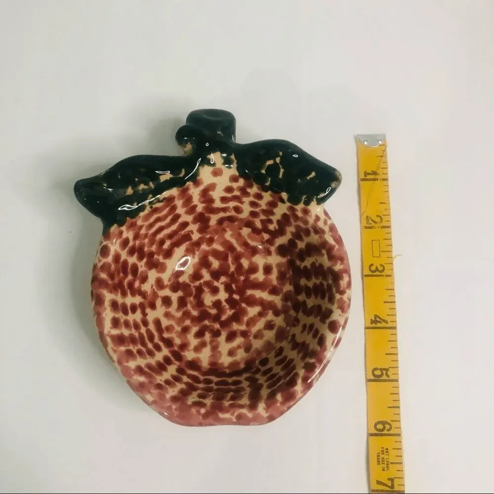vtg ceramic apple dish red spatterware trinket dish‎ country grandma core